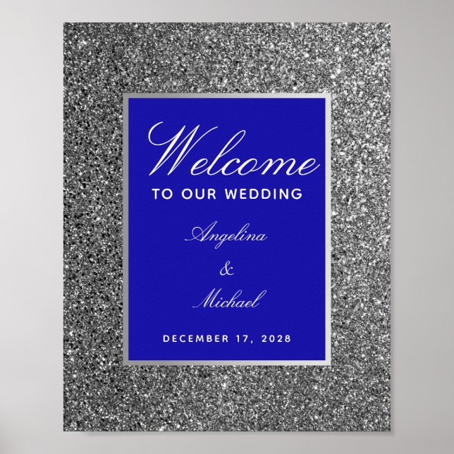 Poster de bienvenue du Mariage Royal Blue Silver (Devant)