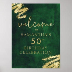Poster de bienvenue pour l'anniversaire vert et or
