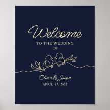 Poster de bienvenue pour Mariage simple bleu marin
