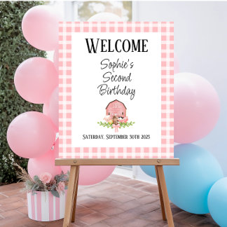 Poster de bienvenue rose En vichy Barnyard