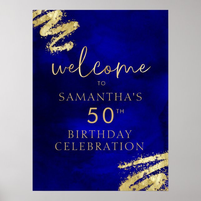 Poster de bienvenue Royal Blue and Gold Birthday 1 (Devant)