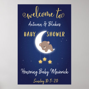Poster De Bienvenue Sur La Lune Et Le Baby shower