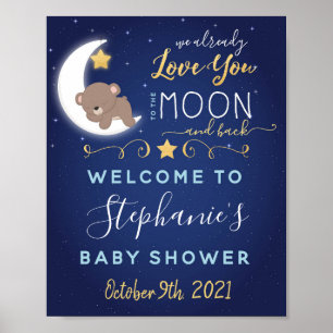 Poster De Bienvenue Sur La Lune Et Le Baby shower