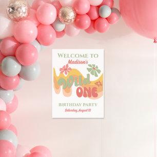 Poster de bienvenue Wild One Retro Rainbow Daisy
