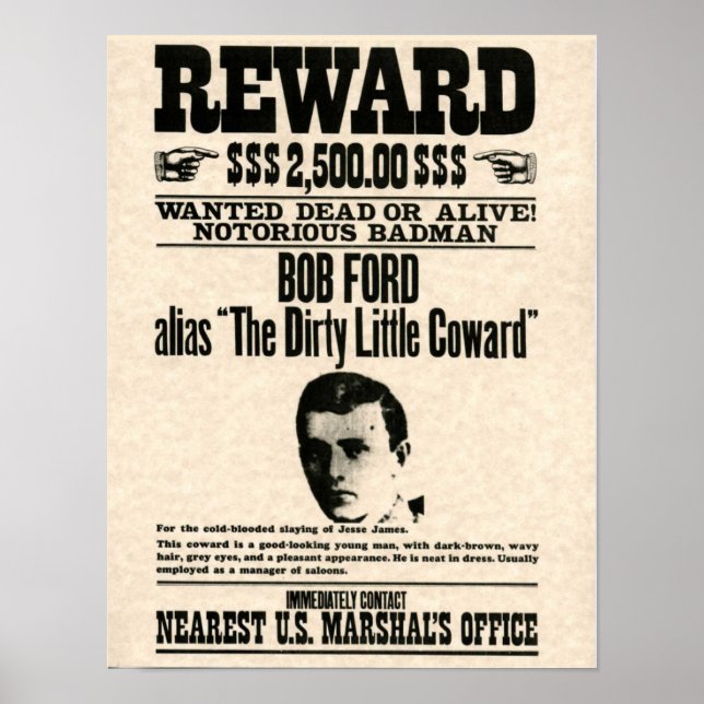 Poster de Bob Ford REWARD (Devant)