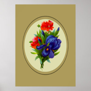 Poster de Bouquet vintage bleu Iris