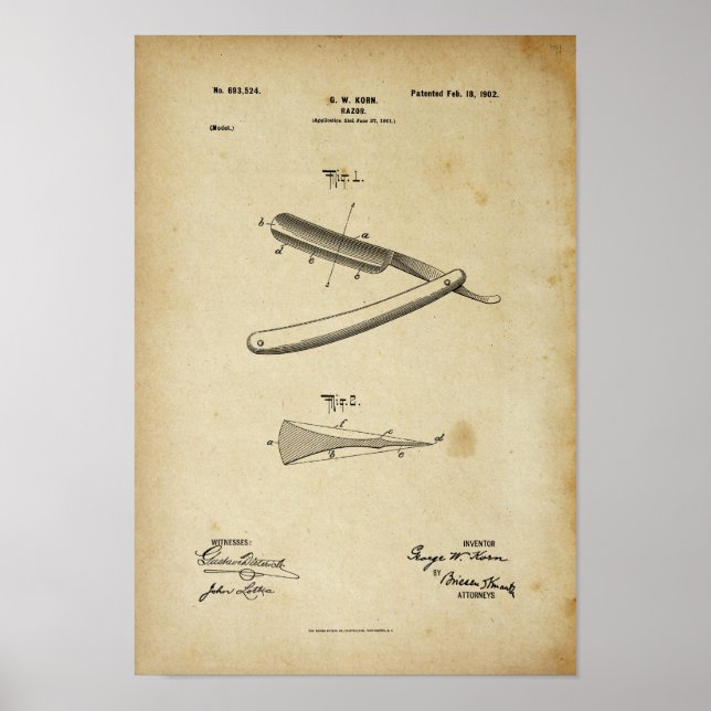 Poster de brevet Barber Razor Imprimer l'oeuvre (Devant)