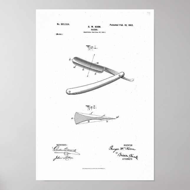 Poster de brevet Barber Razor Imprimer l'oeuvre (Devant)