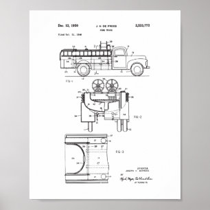 Poster de brevet de camion-feu vintage, pompier