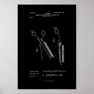 Poster de brevet des barbiers de peigne de ciseaux