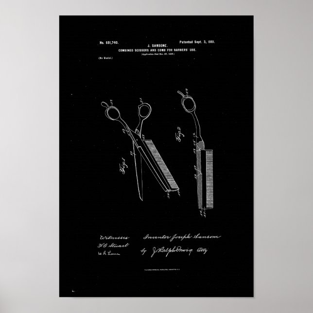 Poster de brevet des barbiers de peigne de ciseaux (Devant)
