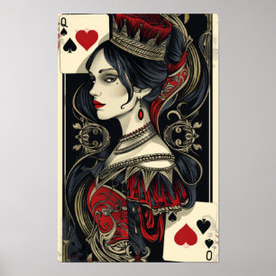 Poster de carte de jeu de la Reine des Coeurs vint