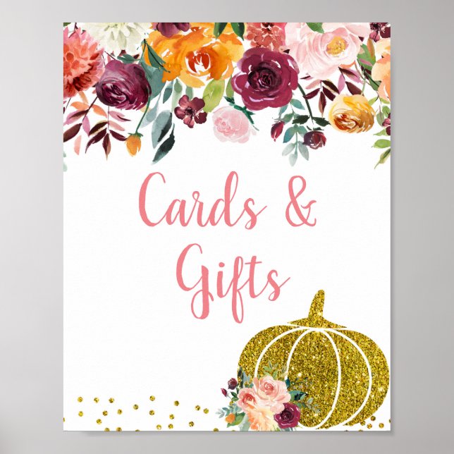 Poster de cartes et cadeaux de Citrouille Floral M (Devant)
