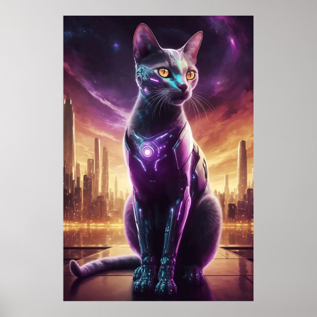 Poster de chat Cyber - Feline Futuriste Sci-Fi (Devant)