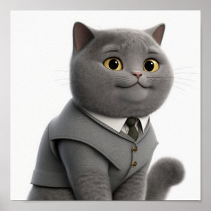 Poster de chat gris adorable pour Amoureux de les 