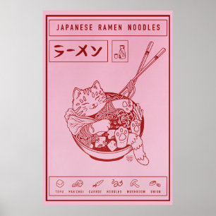 Poster de chat japonais Ramen Noodles