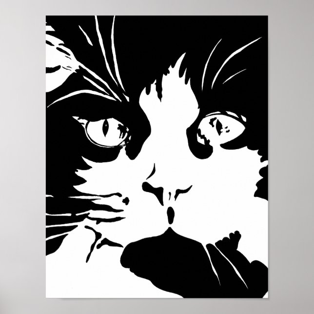 Poster de chat noir et blanc (Devant)