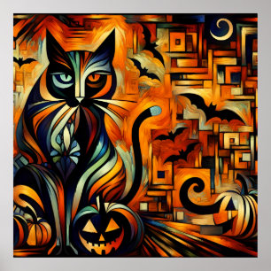 Poster de chat pour Halloween Cubism