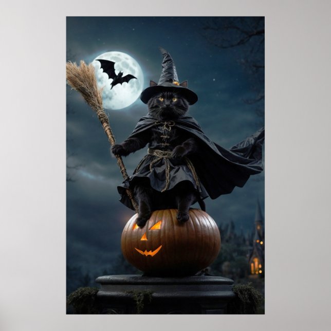 Poster de chat sorcier Halloween (Devant)