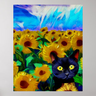 Poster de chat, terrain de tournesol, art impressi