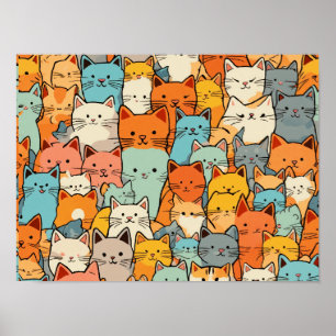 Poster de chats Cute Kawaii Motif sans joint