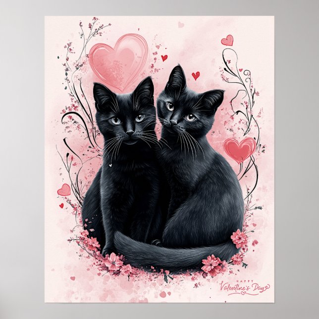 Poster de chats noirs de la Saint-Valentin - Clas  (Devant)