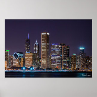 Poster de Chicago Skyline Illinois avec ciel noctu