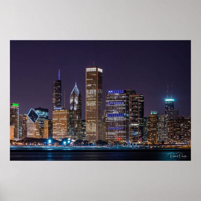 Poster de Chicago Skyline Illinois avec ciel noctu (Devant)