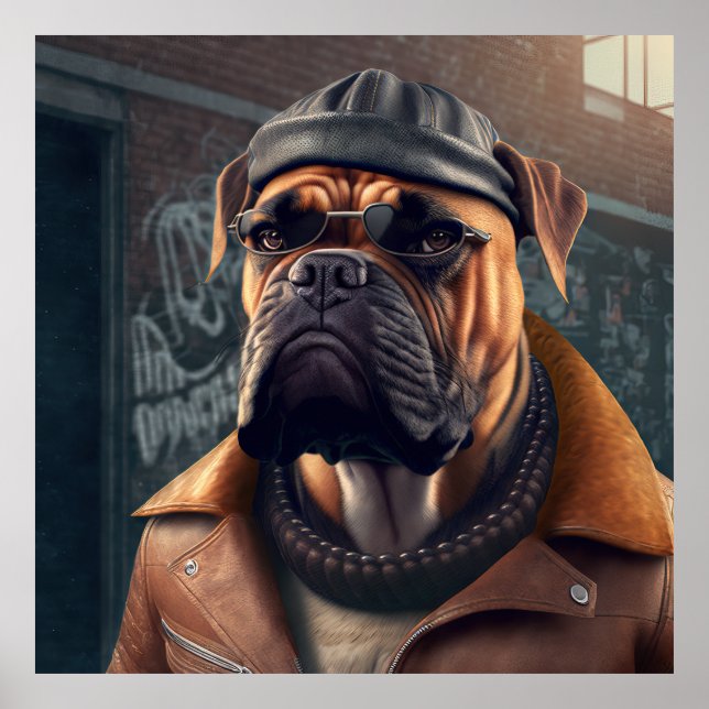 Poster de Chien de Bullmastiff Hipster (Devant)