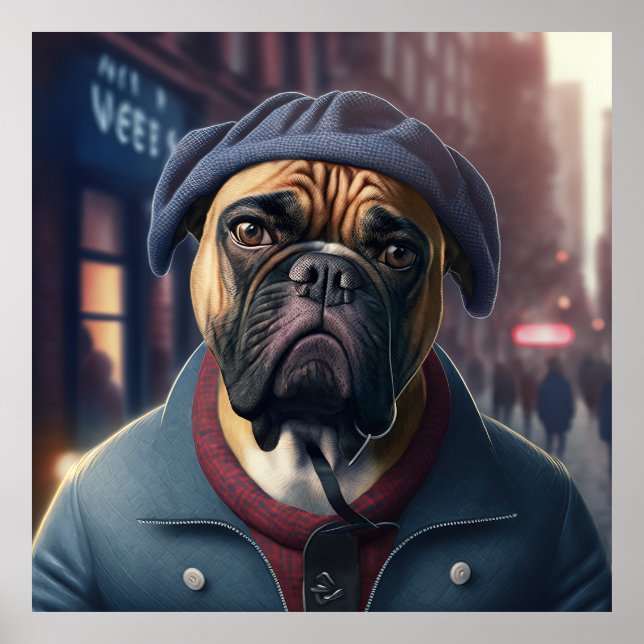Poster de Chien de Bullmastiff Hipster (Devant)
