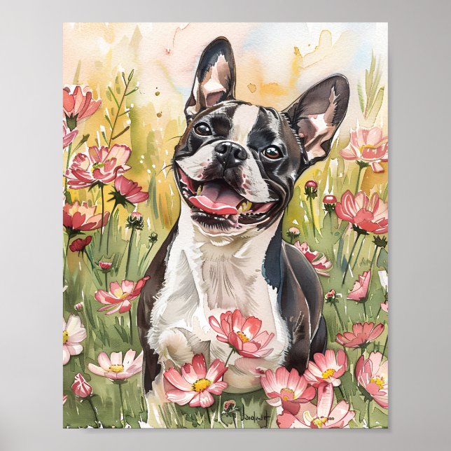 Poster de chien d'impression Boston Terrier Waterc (Devant)