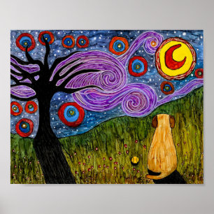 Poster de chien mignon et coloré - 10" x 8"