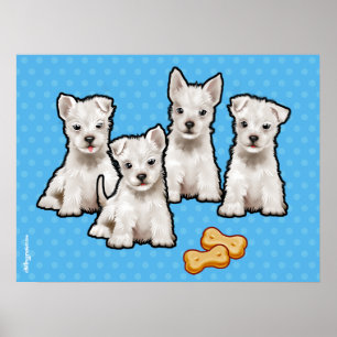 Poster de chiots à la déco de 4 chiots
