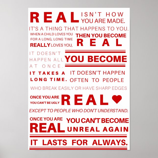 Poster de citation réelle Velveteen Rabbit (Rouge) (Devant)