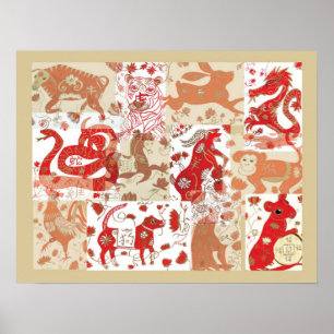 Poster de collage du Zodiac chinois