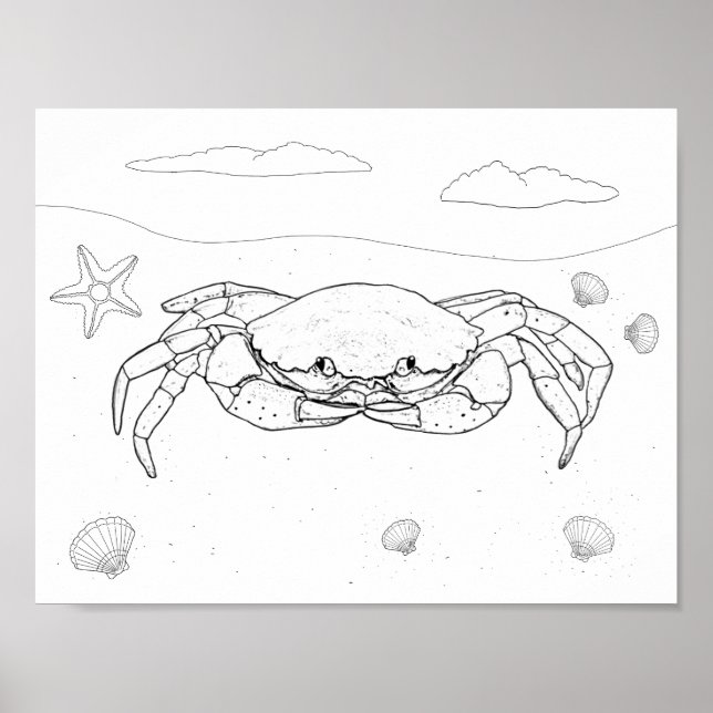 Poster de coloration pour adultes de crabe (Devant)