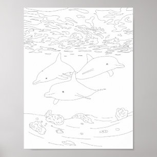 Poster de coloration pour adultes Dolphin Pod