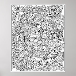 Poster de coloriage de jardin papillon
