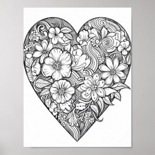Poster de coloriage du coeur floral