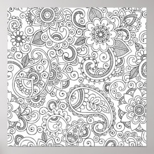 Poster de coloriage en cachemire floral Abstrait