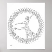 Poster de coloriage pour adultes Ballerina Mandala