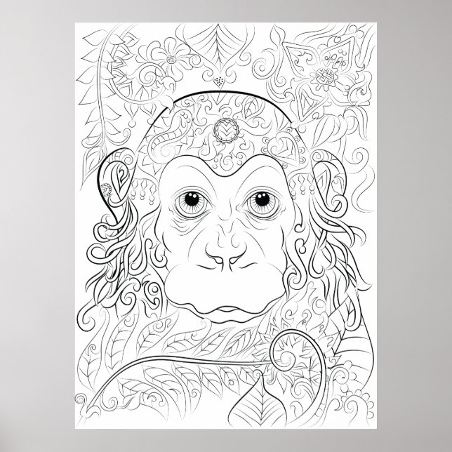 Poster de coloriage pour adultes de singe de la ju (Devant)