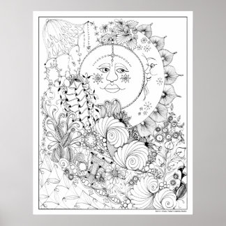 Poster de coloriage pour adultes "Man in the Moon 