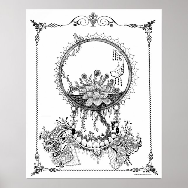 Poster de coloriage pour adultes "Midnight Blooms  (Devant)