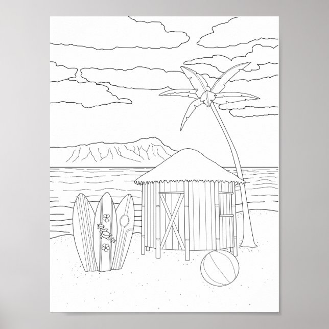 Poster de couleur adulte de l'île Tiki Hut (Devant)