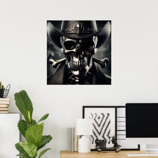 Poster de cow-boy du crâne métallique