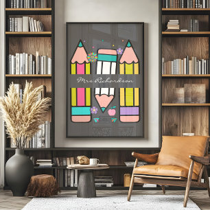 Poster de crayon de dessin couleur charbon enseign