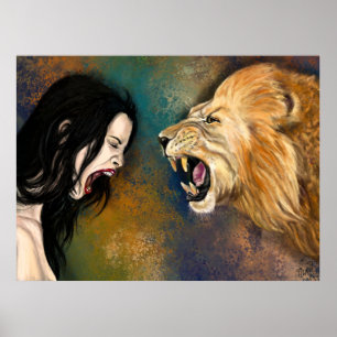 Poster de cri pour femme et lion - Peinture