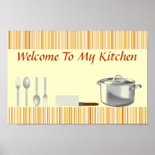 Poster de cuisine à rayures de crème orange