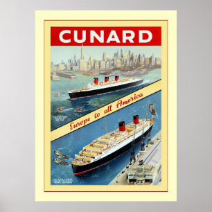 Poster ~ de Cunard l'Europe à tout le Vintage voyage de ~